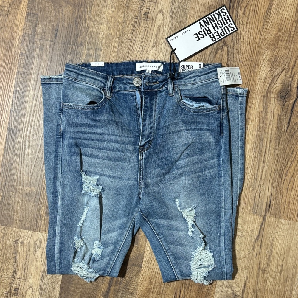 Eclipse Distressed High-Rise Skinny Jeans - Medium Blue